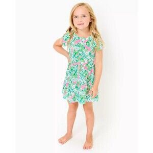 Lilly Pulitzer Girls Mini Geanna Swing Dress Botanical Green S 4-5 Years 278636